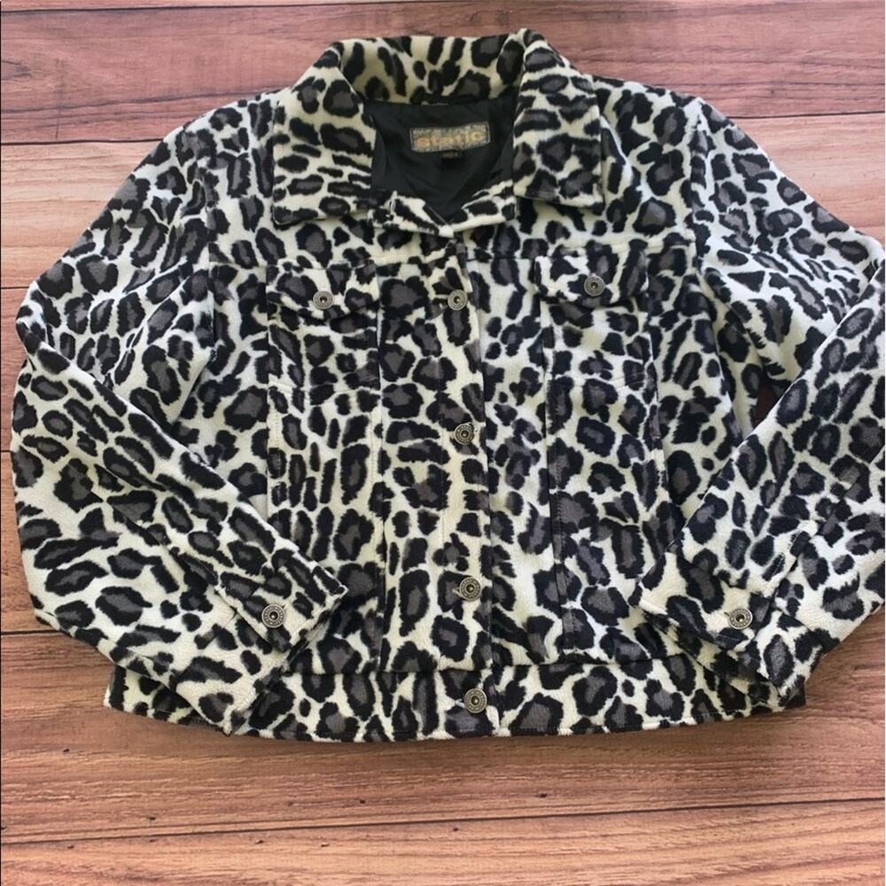 Static Vintage White leopard faux fur trucker jacket